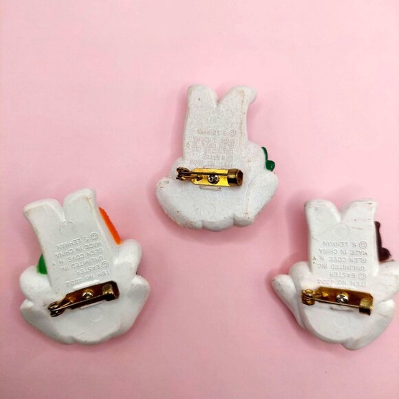 Vintage Easter Bunny Brooch Pins Set Of 3 By Easter Unlimited Inc. Spring - Picture 2 of 8